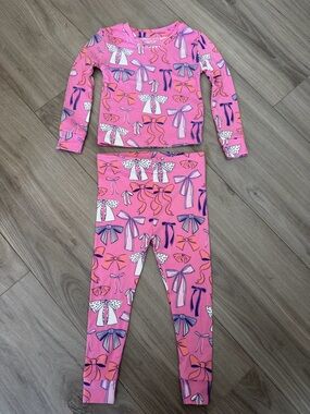 Girls' Pink Bow-Print Long Sleeve Pajama Set